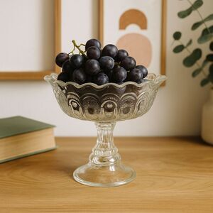 Vintage L.E. Smith Moon & Stars Clear Glass Compote – Pressed Glass Bowl